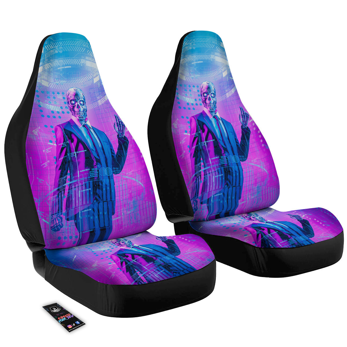 Purple Skeleton Cyber Print Car Seat Covers-grizzshop