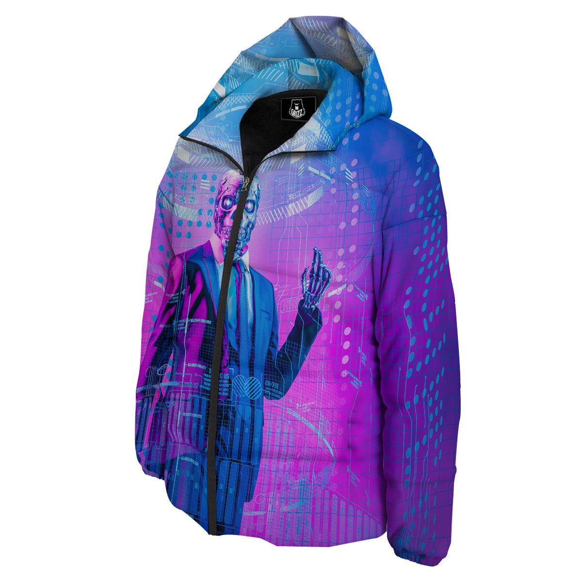 Purple Skeleton Cyber Print Down Jacket-grizzshop