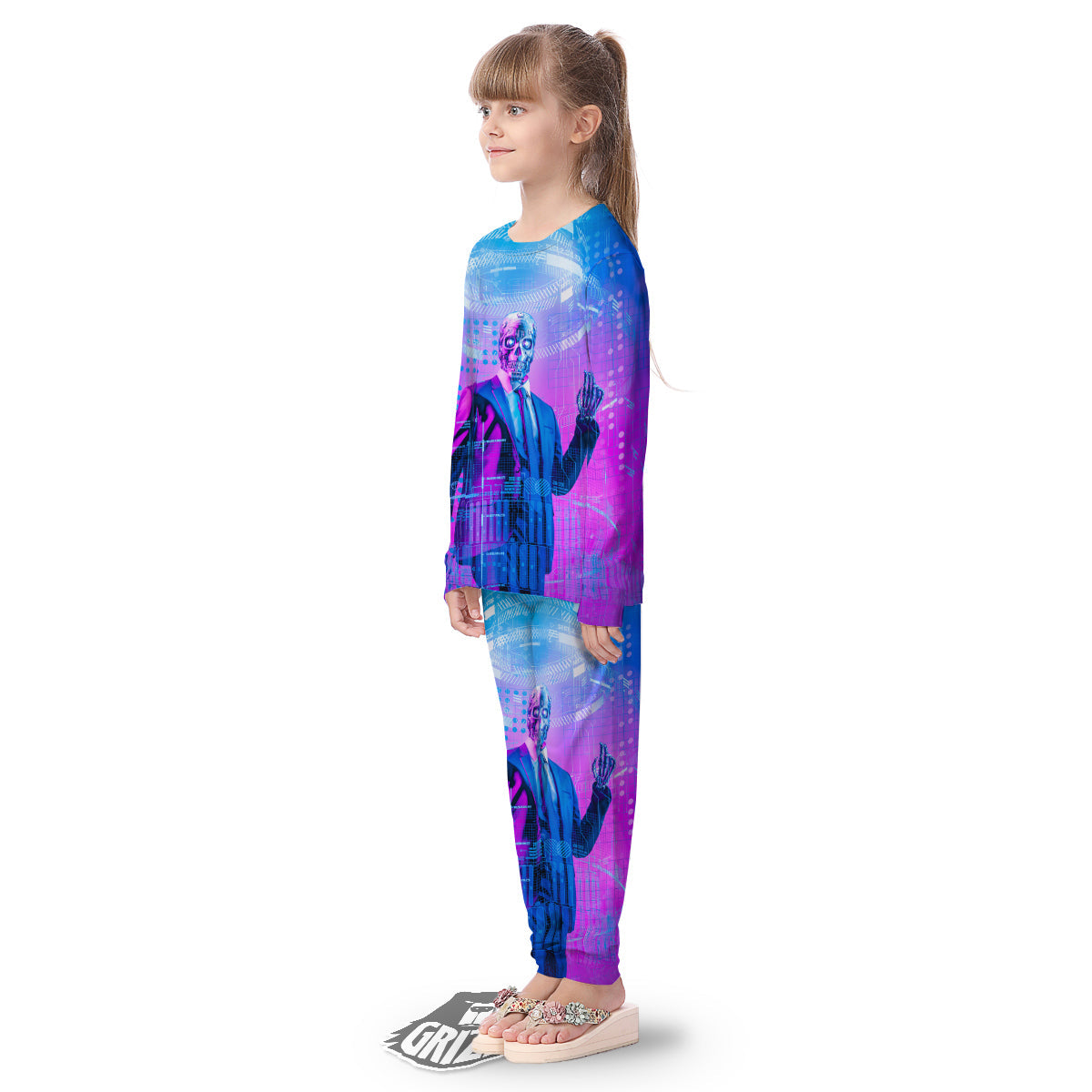 Purple Skeleton Cyber Print Kid's Pajamas-grizzshop
