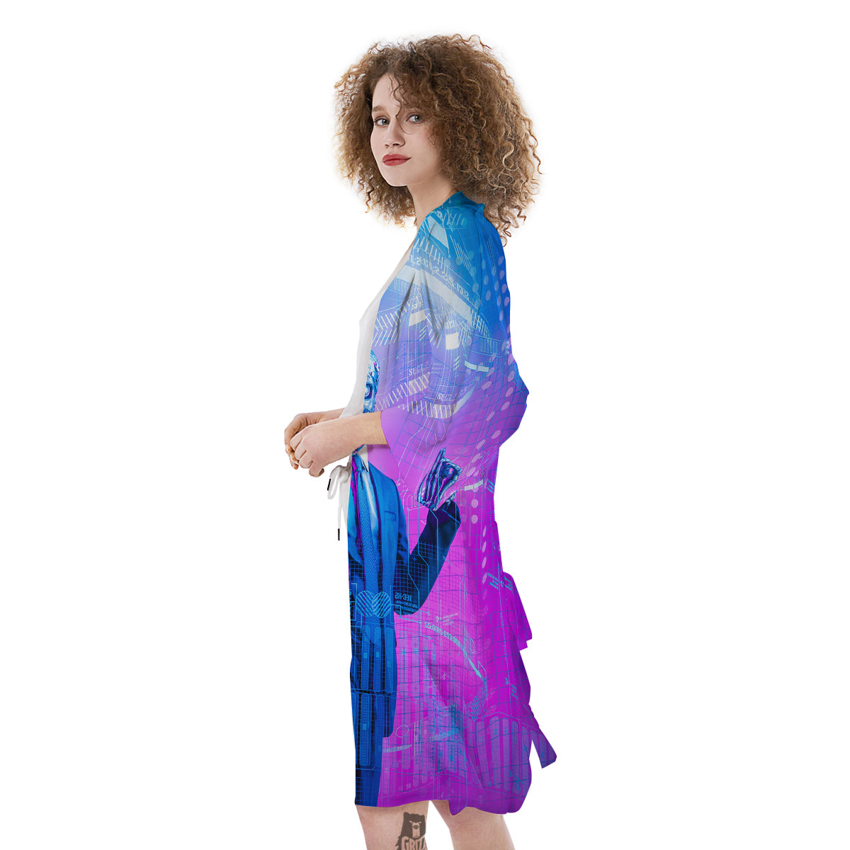 Purple Skeleton Cyber Print Kimono-grizzshop