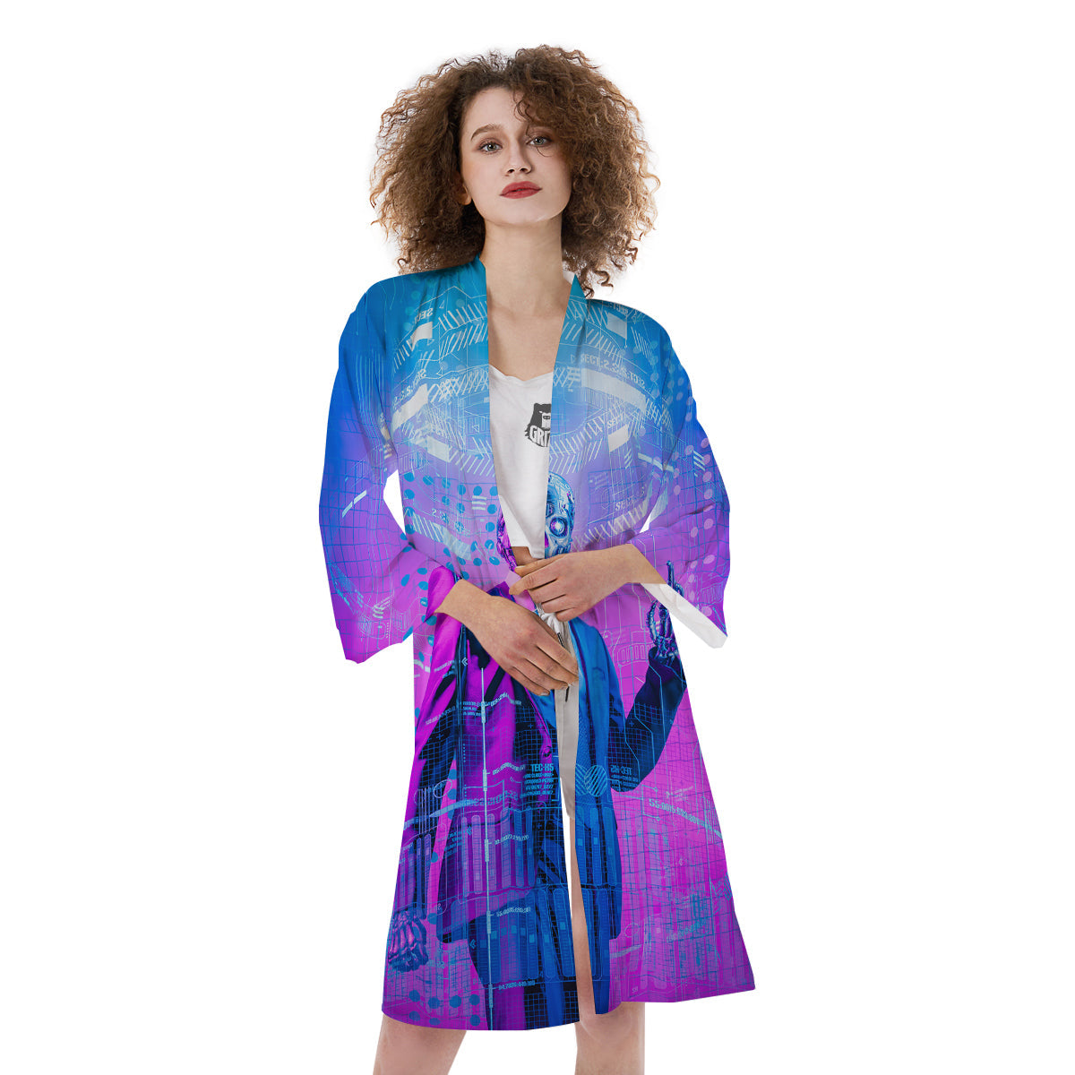 Purple Skeleton Cyber Print Kimono-grizzshop