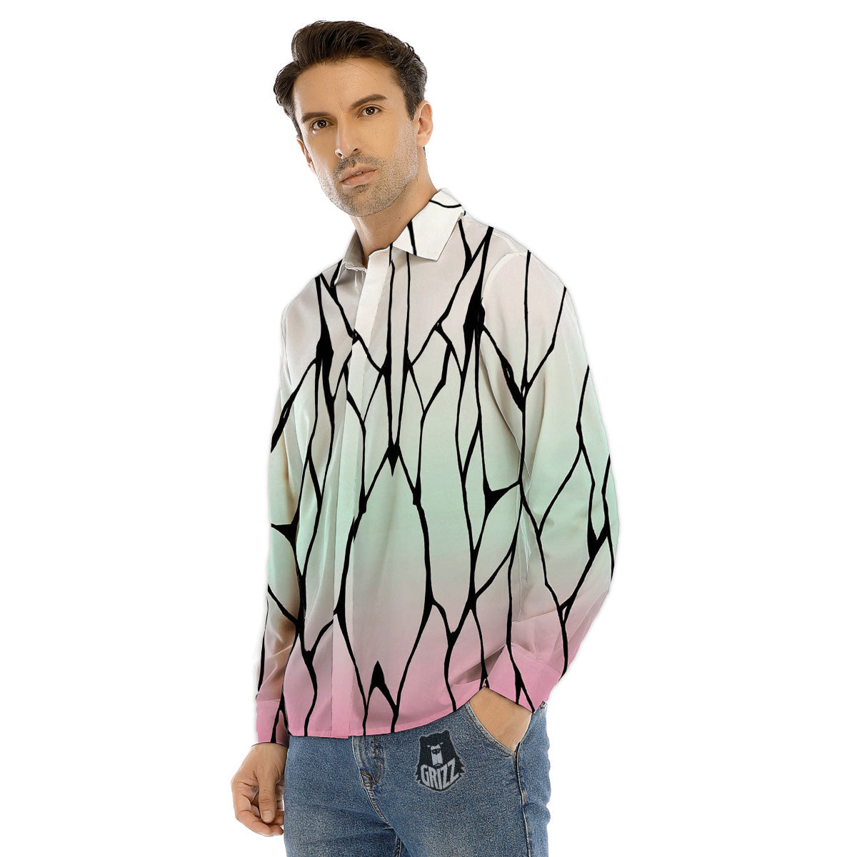 Purple Skeleton Cyber Print Men's Dress Shirts-grizzshop