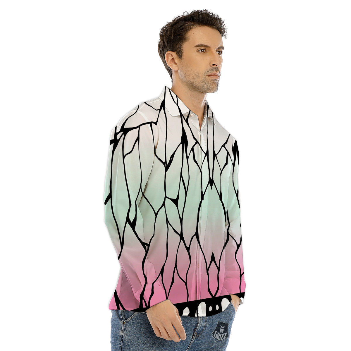 Purple Skeleton Cyber Print Men's Dress Shirts-grizzshop