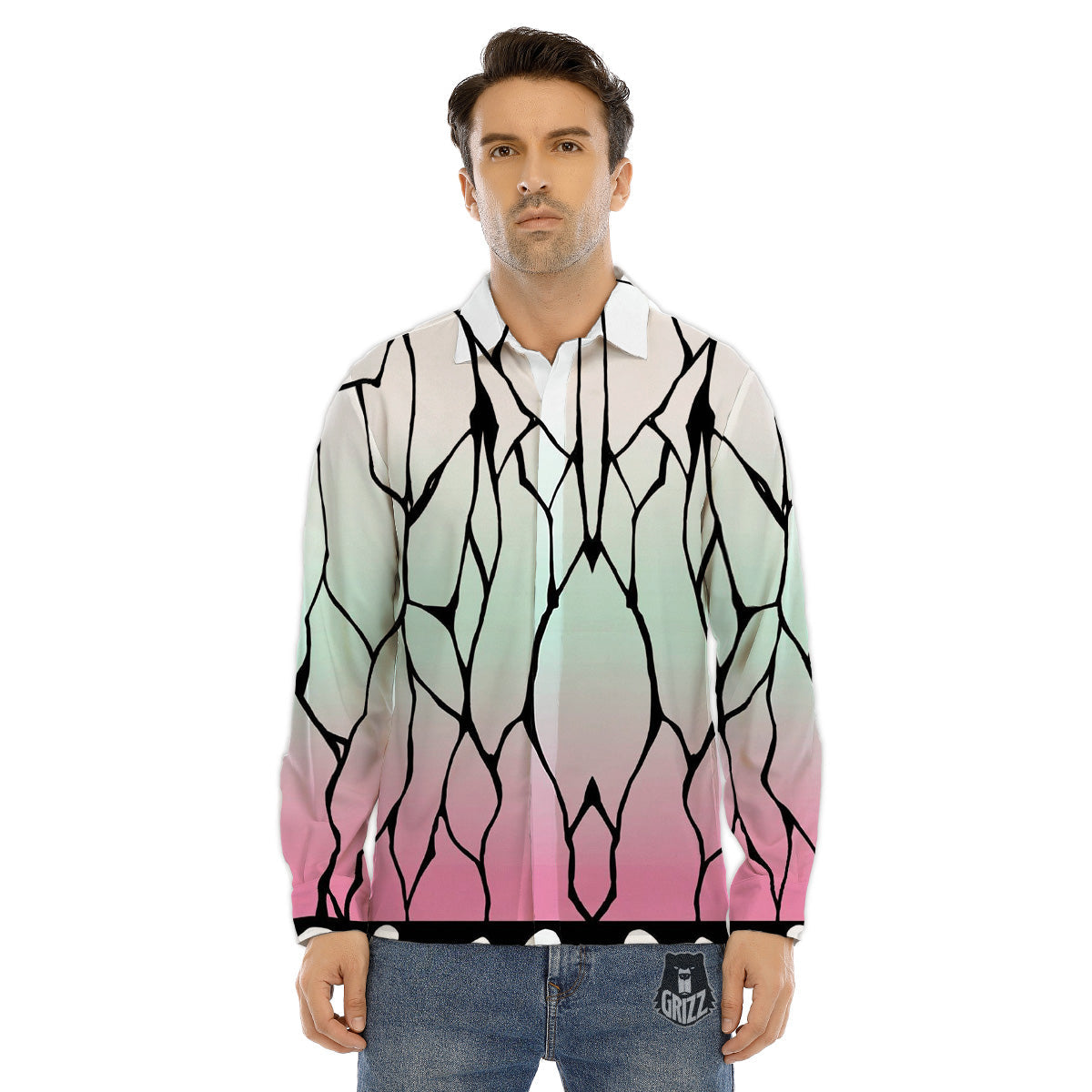 Purple Skeleton Cyber Print Men's Dress Shirts-grizzshop