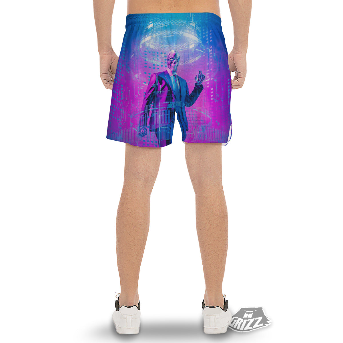 Purple Skeleton Cyber Print Men's Gym Shorts-grizzshop