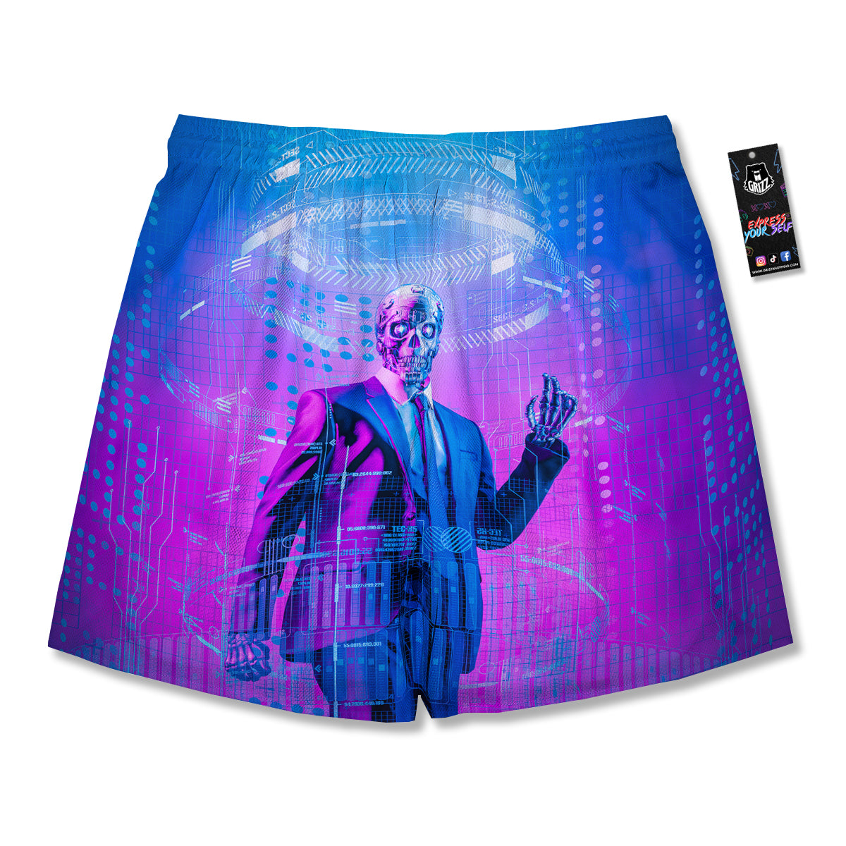 Purple Skeleton Cyber Print Men's Running Shorts-grizzshop