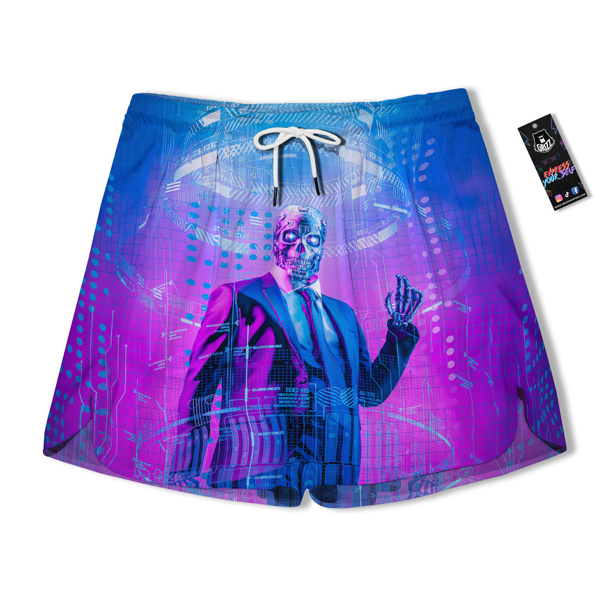 Purple Skeleton Cyber Print Men's Running Shorts-grizzshop