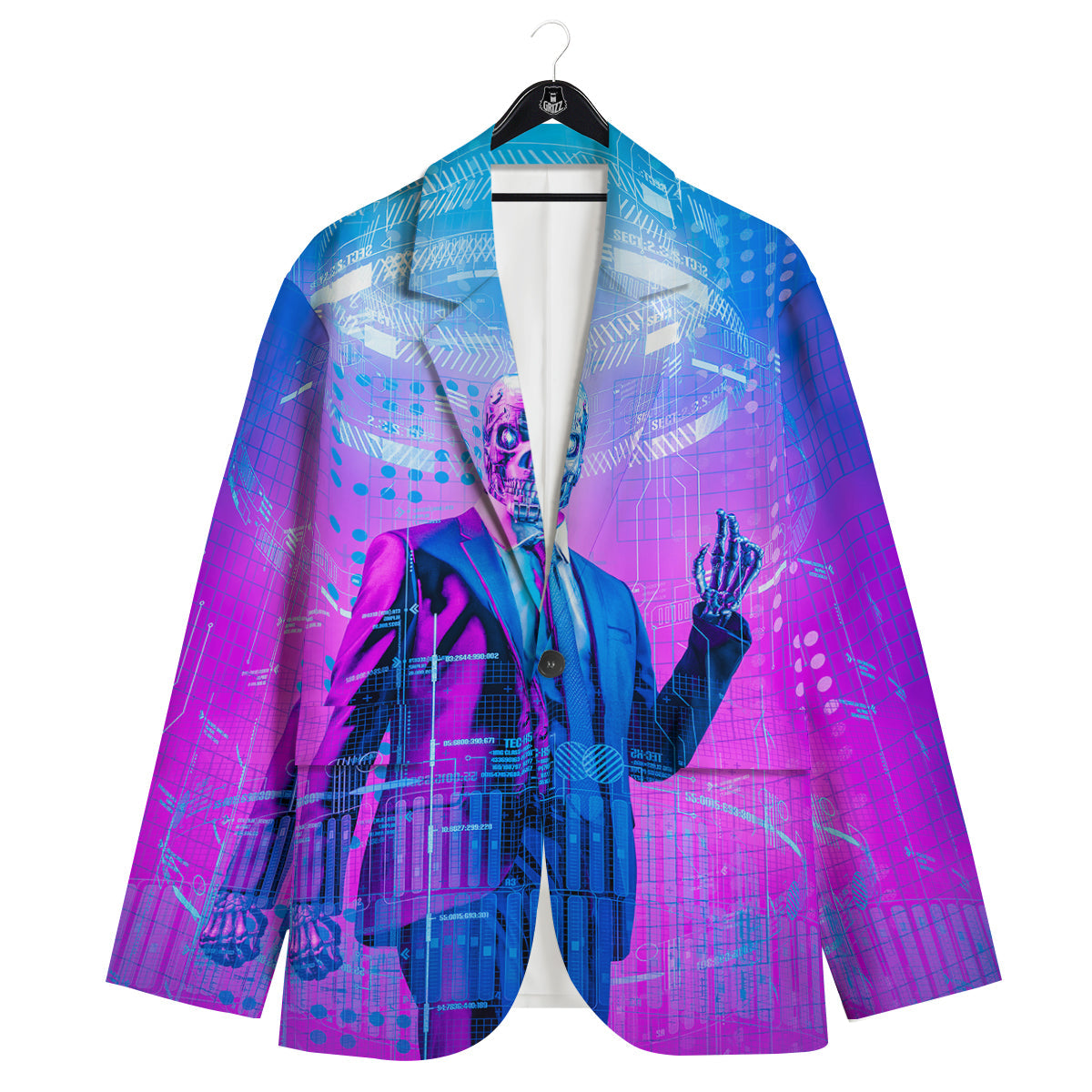 Purple Skeleton Cyber Print Men's Sport Coat-grizzshop