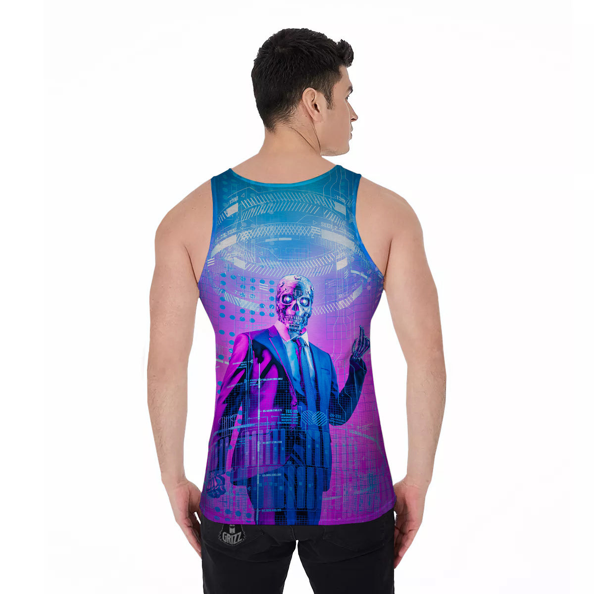 Purple Skeleton Cyber Print Men's Tank Top-grizzshop