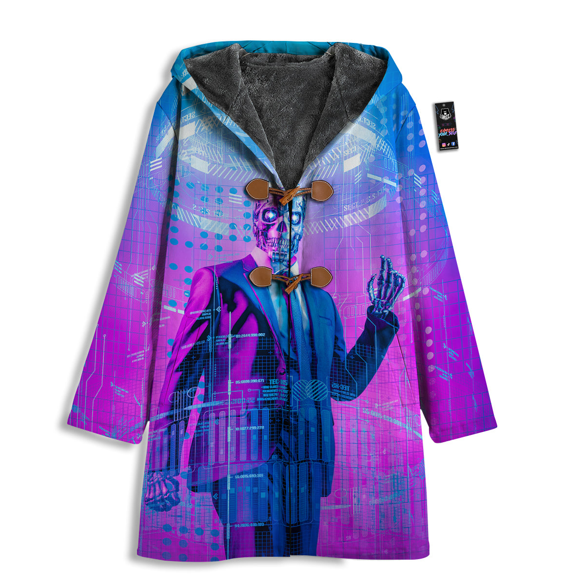 Purple Skeleton Cyber Print Men's Windbreaker Jacket-grizzshop
