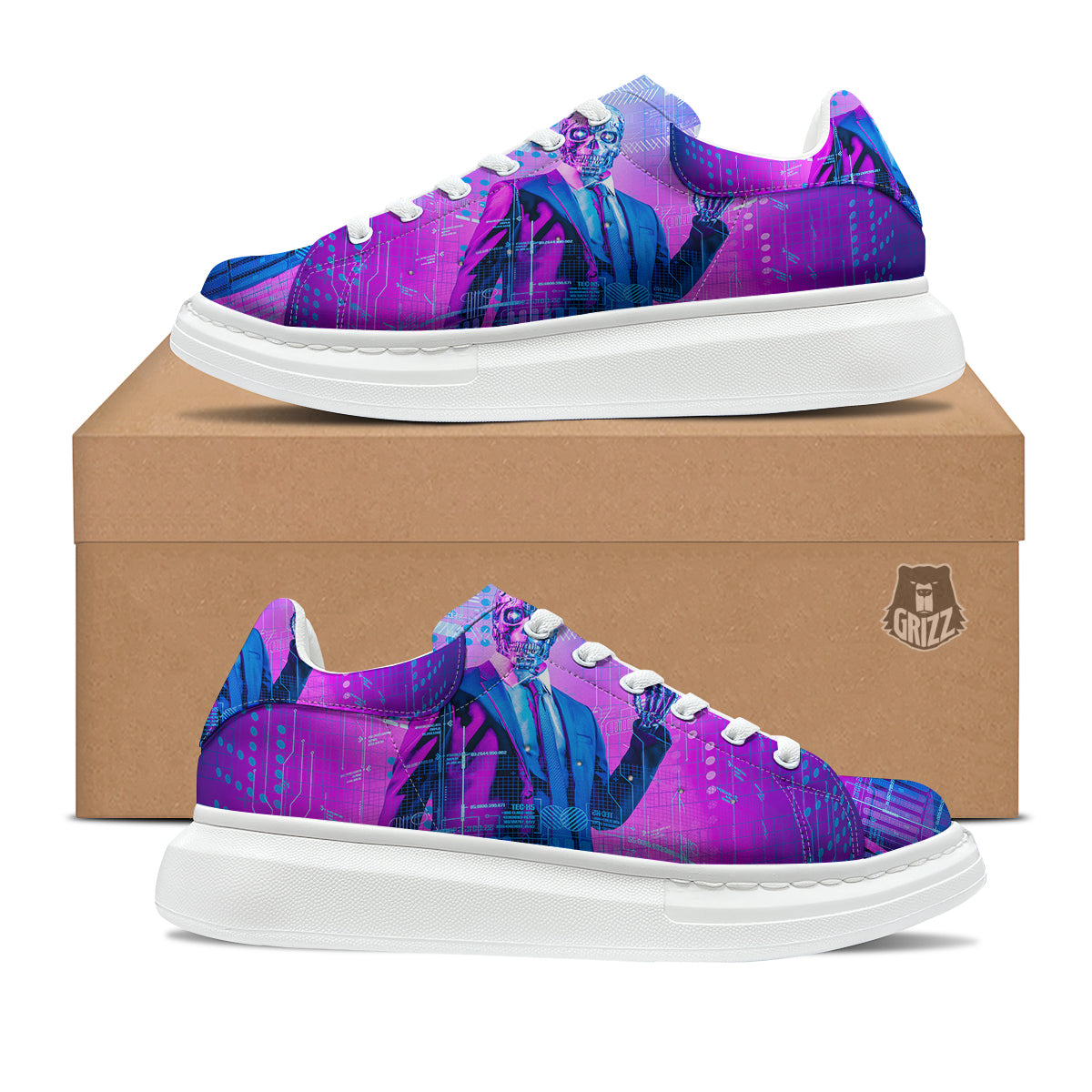 Purple Skeleton Cyber Print Platform Shoes-grizzshop