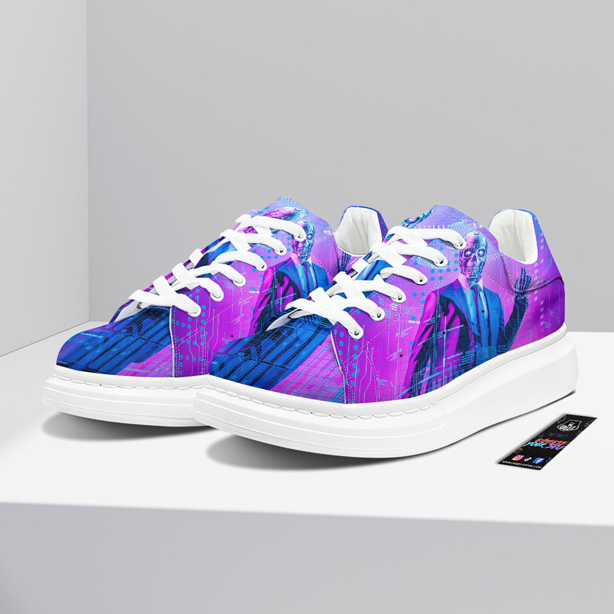 Purple Skeleton Cyber Print Platform Shoes-grizzshop