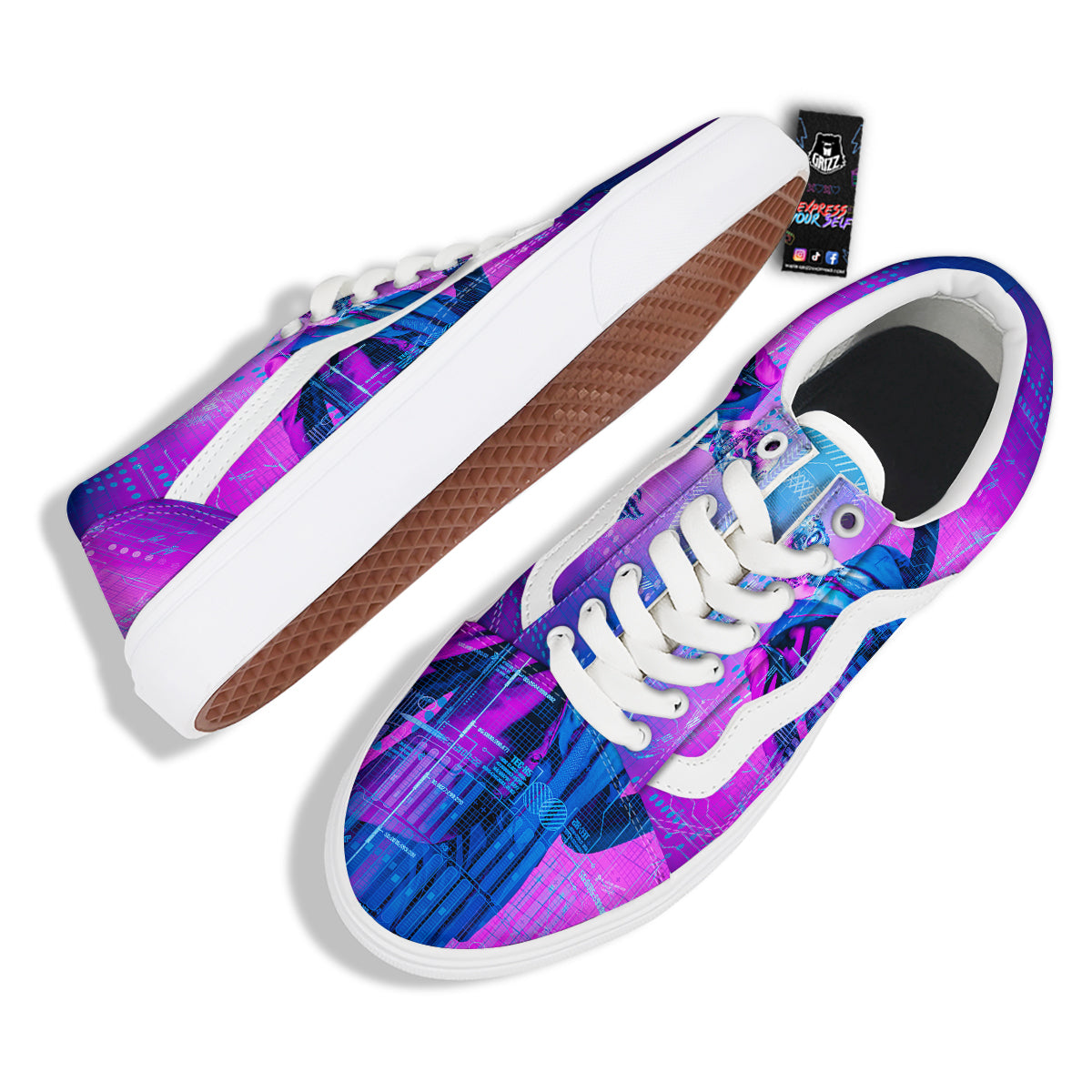Purple Skeleton Cyber Print Skate Shoes-grizzshop