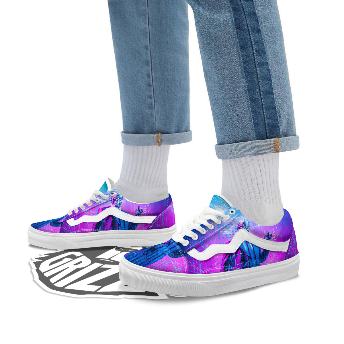Purple Skeleton Cyber Print Skate Shoes-grizzshop
