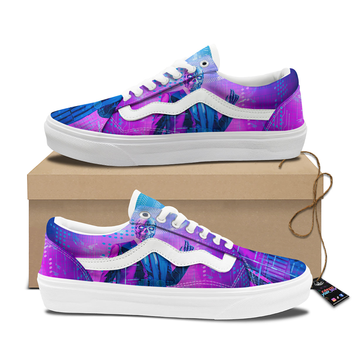 Purple Skeleton Cyber Print Skate Shoes-grizzshop