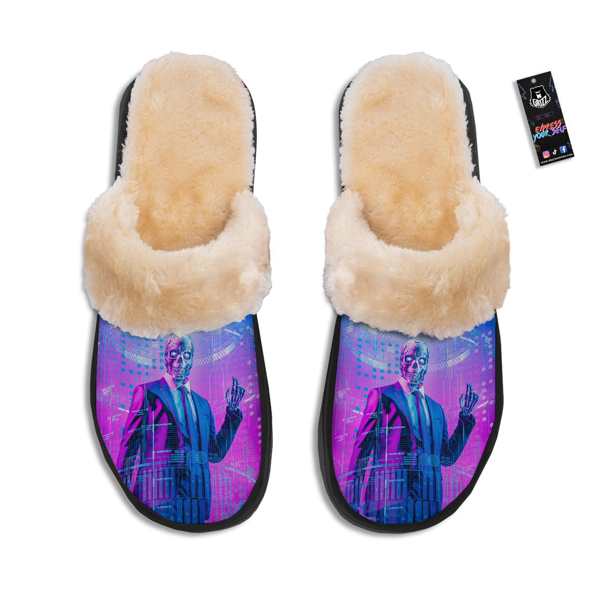 Purple Skeleton Cyber Print Slippers-grizzshop