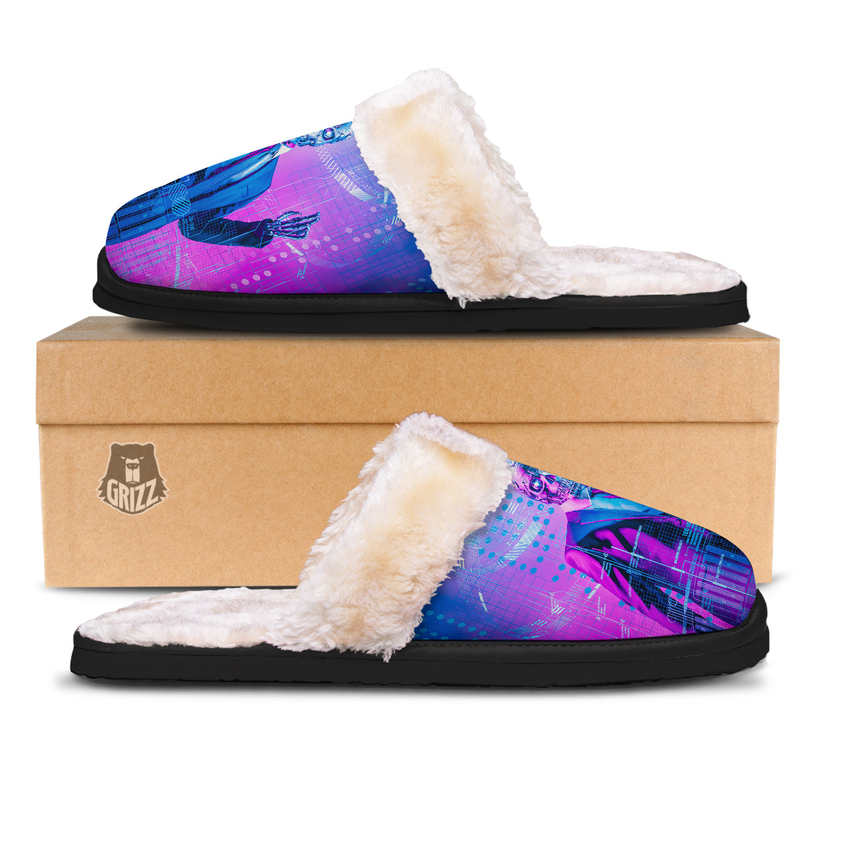 Purple Skeleton Cyber Print Slippers-grizzshop