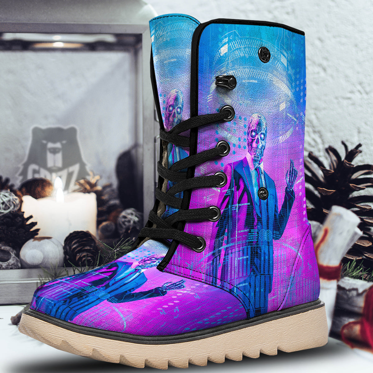Purple Skeleton Cyber Print Snow Boots-grizzshop