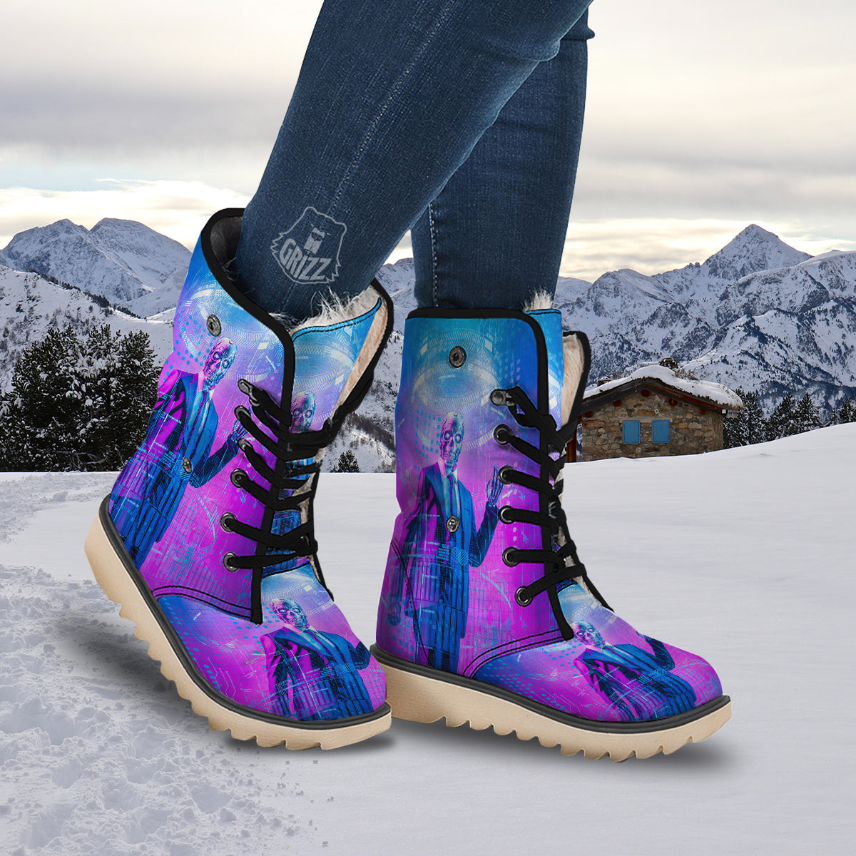 Purple Skeleton Cyber Print Snow Boots-grizzshop