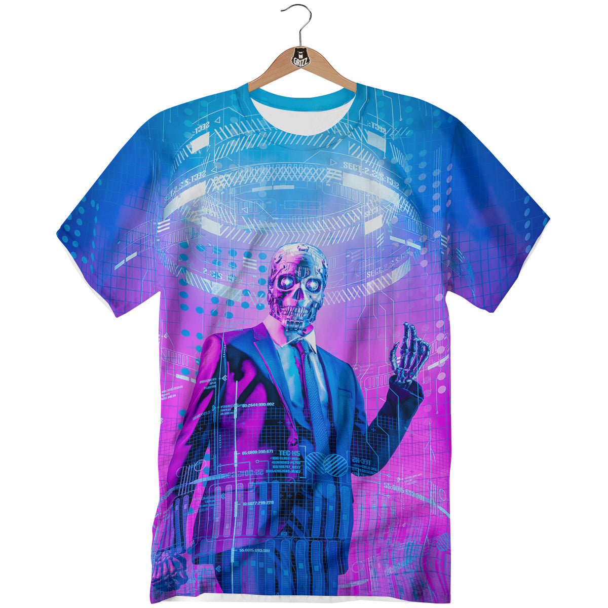 Purple Skeleton Cyber Print T-Shirt-grizzshop