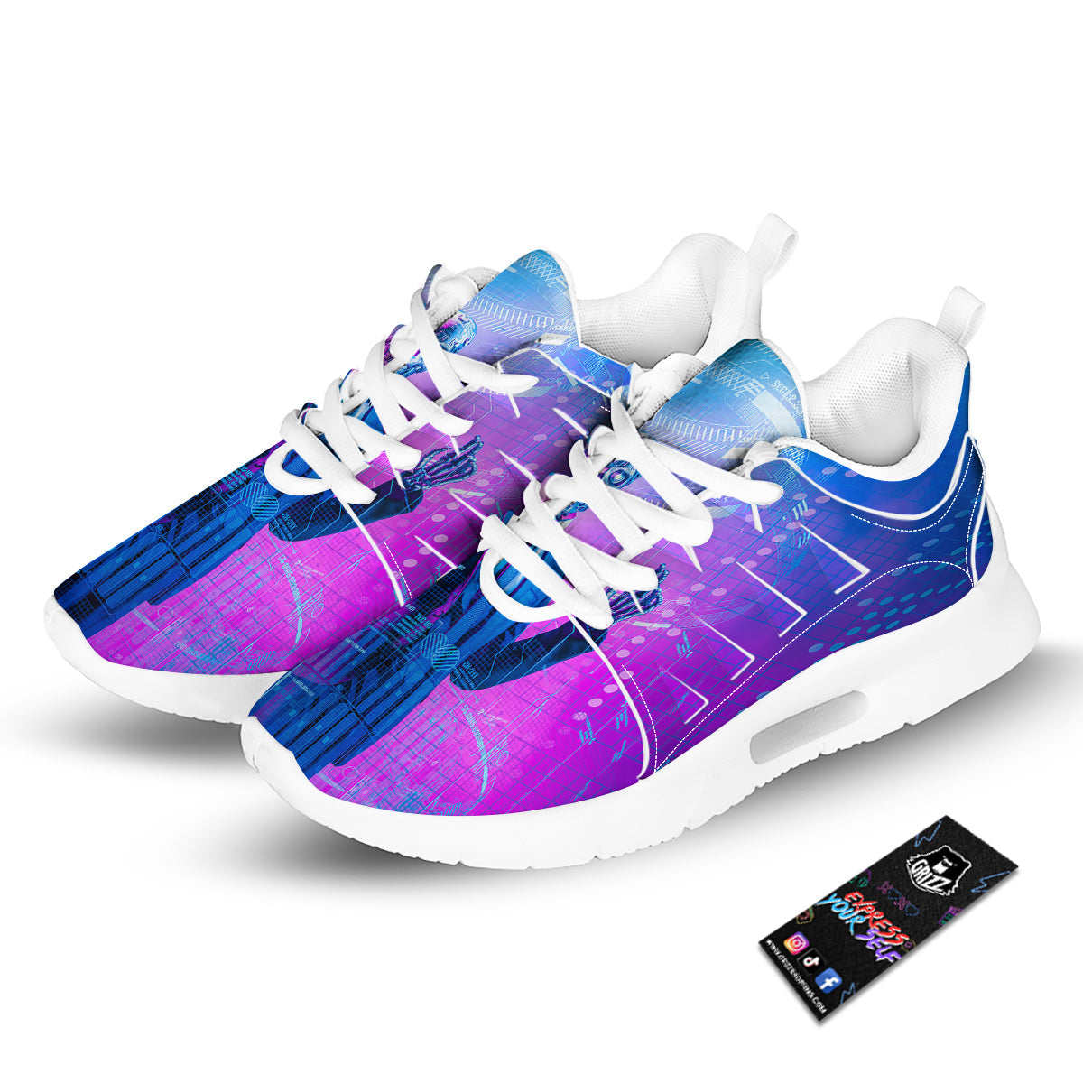 Purple Skeleton Cyber Print Tennis Shoes-grizzshop