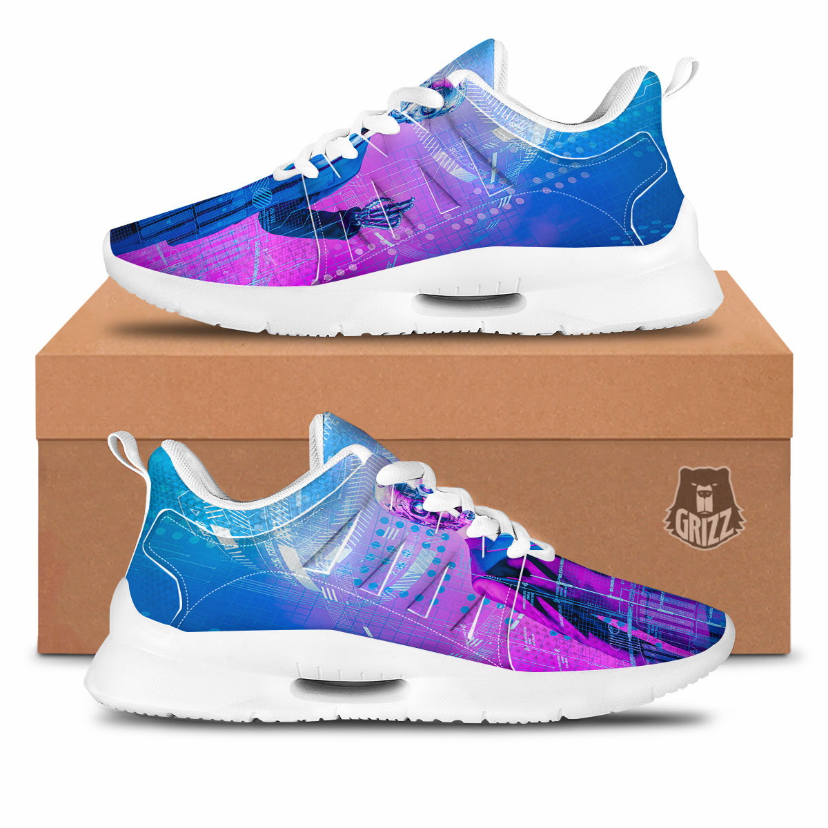 Purple Skeleton Cyber Print Tennis Shoes-grizzshop