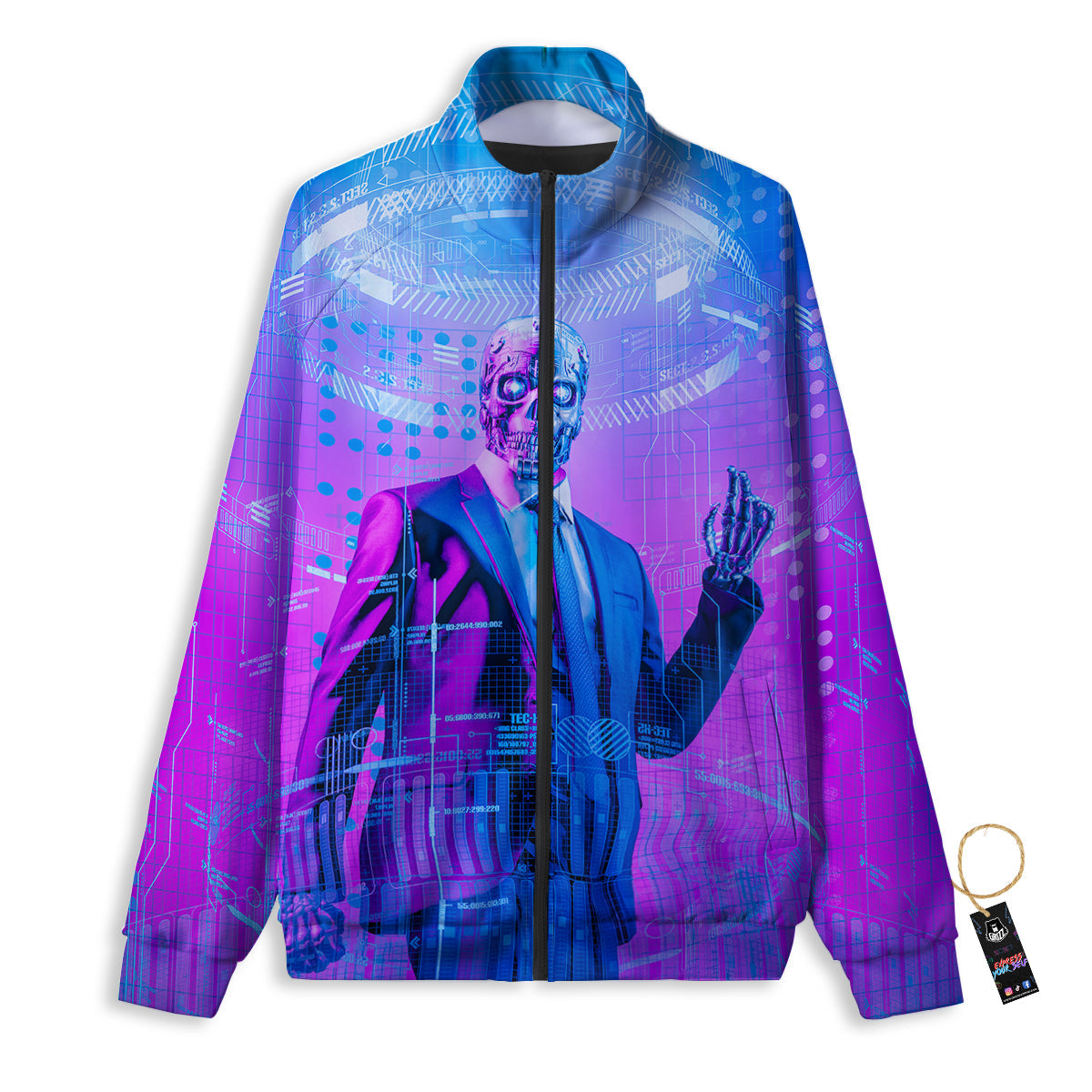 Purple Skeleton Cyber Print Track Jacket-grizzshop