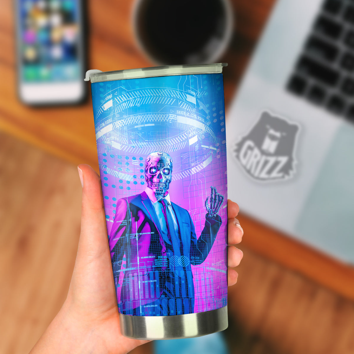 Purple Skeleton Cyber Print Tumbler-grizzshop