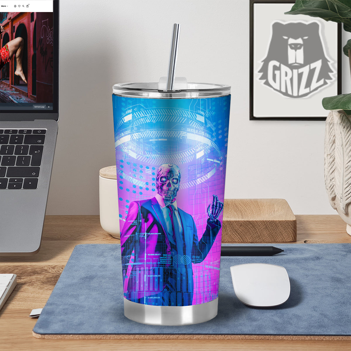 Purple Skeleton Cyber Print Tumbler-grizzshop