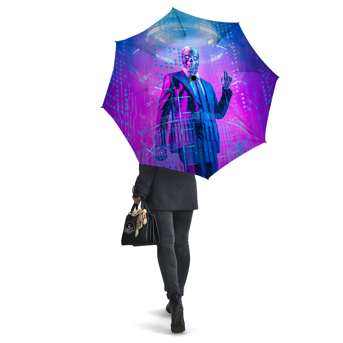 Purple Skeleton Cyber Print Umbrella-grizzshop