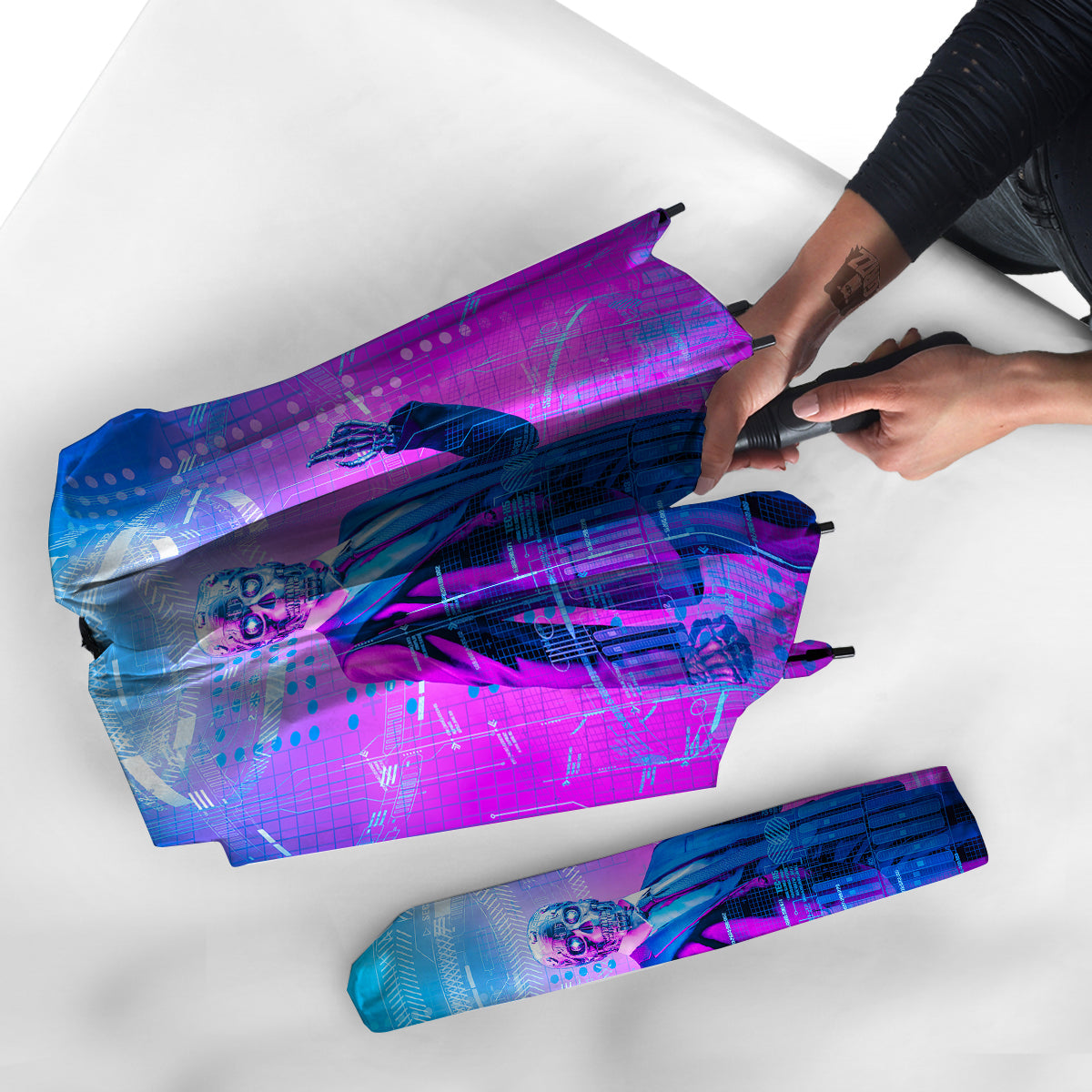 Purple Skeleton Cyber Print Umbrella-grizzshop