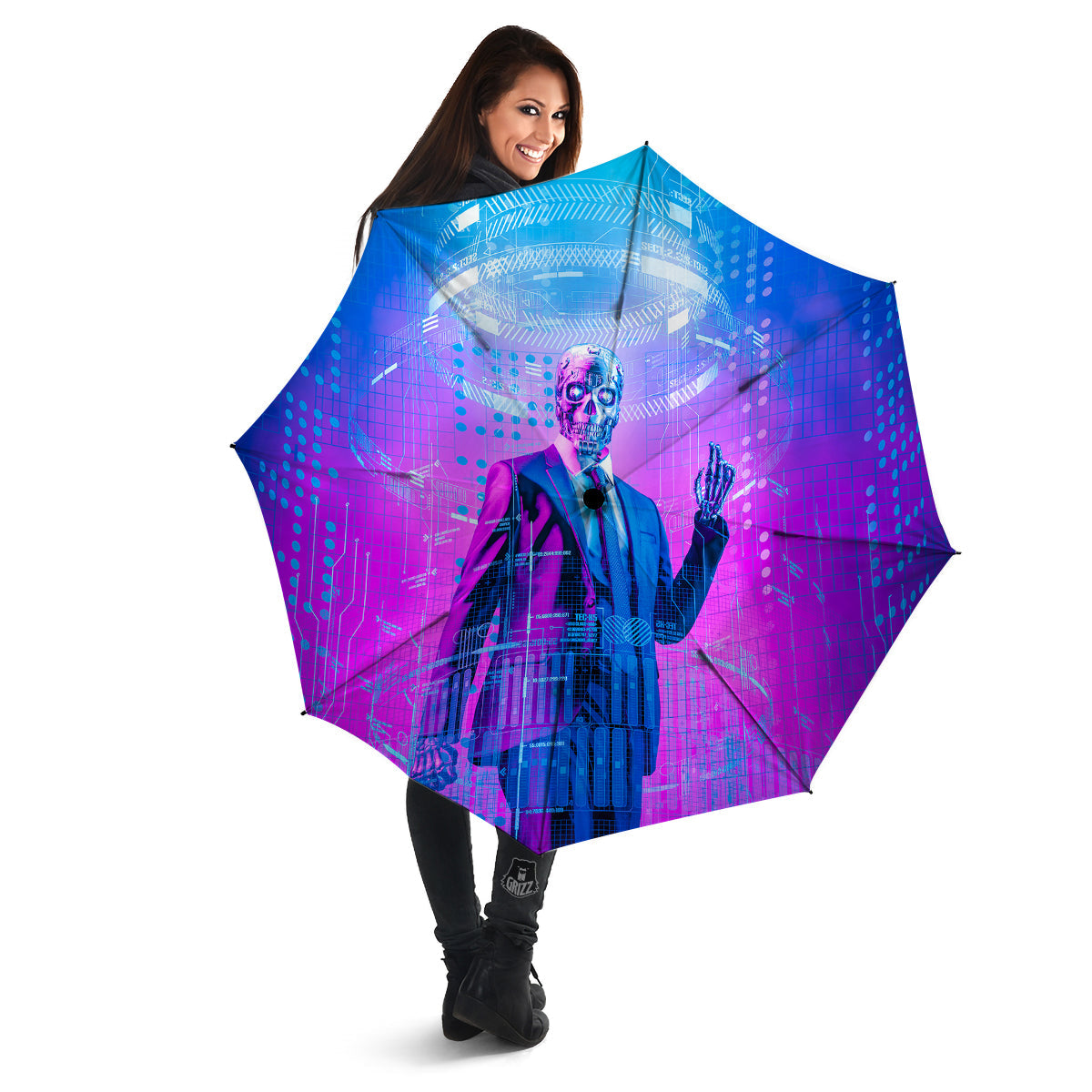 Purple Skeleton Cyber Print Umbrella-grizzshop