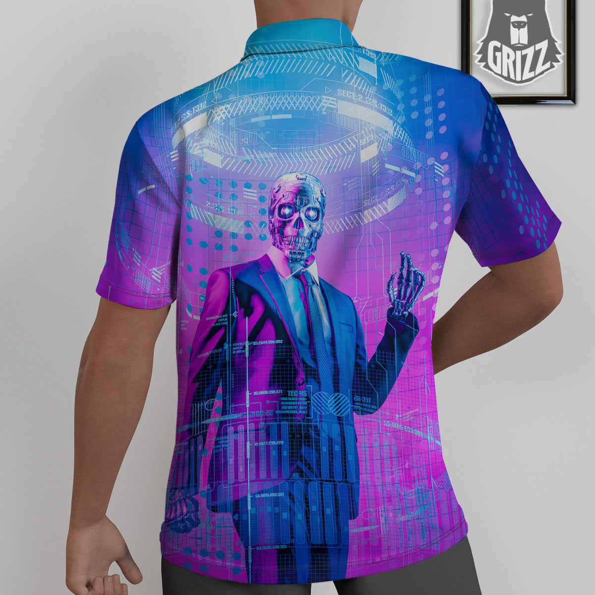 Purple Skeleton Cyber Print Untucked Shirts-grizzshop