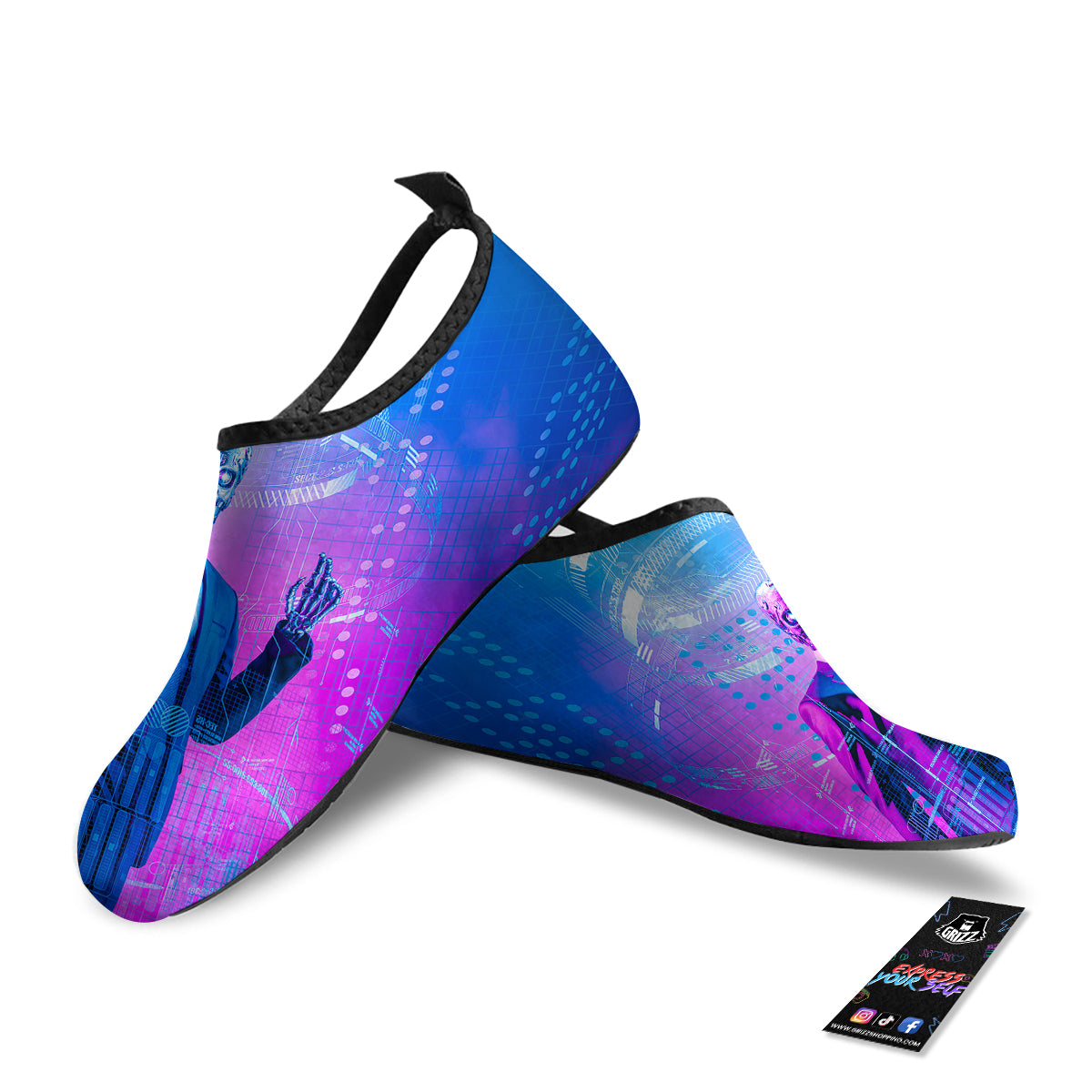 Purple Skeleton Cyber Print Water Shoes-grizzshop