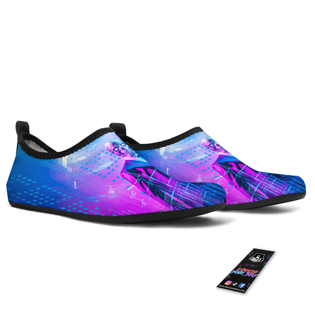 Purple Skeleton Cyber Print Water Shoes-grizzshop