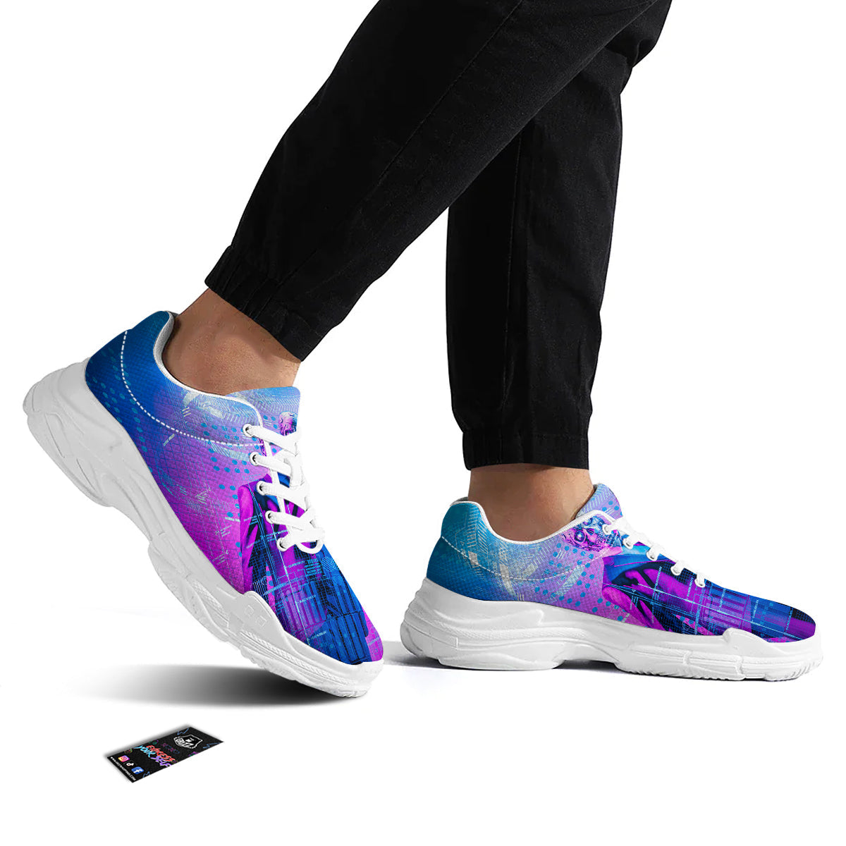 Purple Skeleton Cyber Print White Chunky Shoes-grizzshop