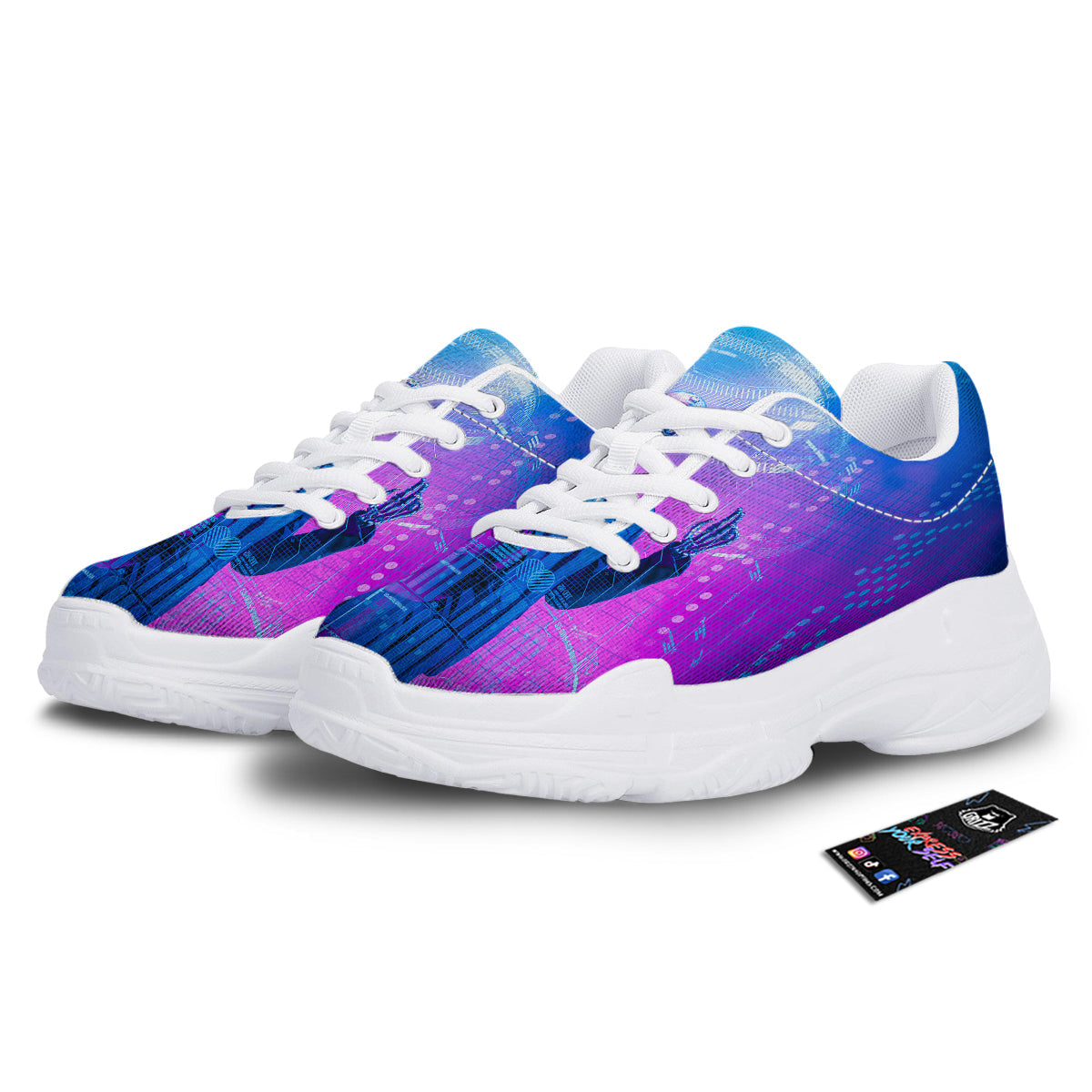 Purple Skeleton Cyber Print White Chunky Shoes-grizzshop