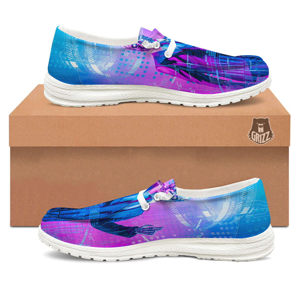 Purple Skeleton Cyber Print White Loafers-grizzshop