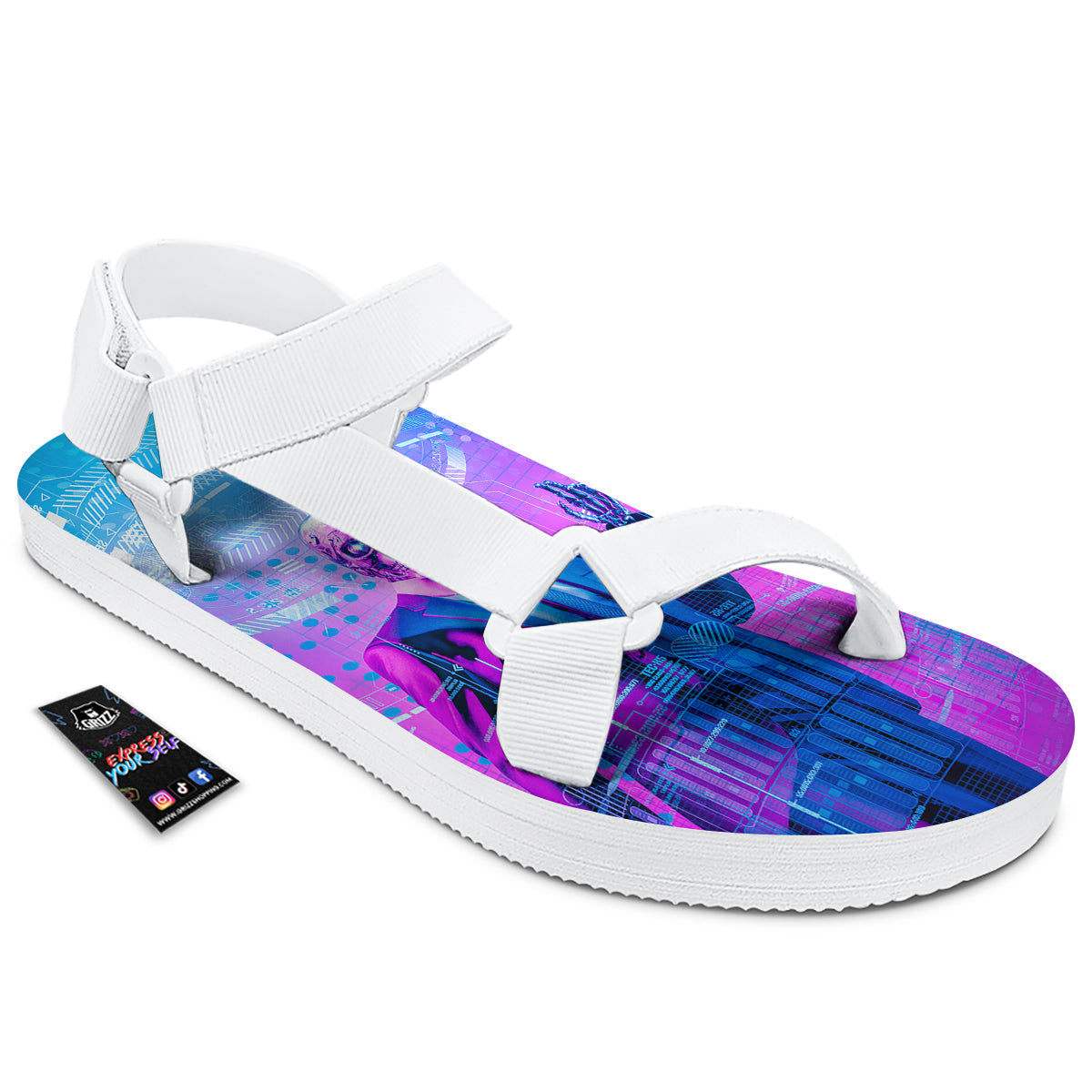 Purple Skeleton Cyber Print White Open Toe Sandals-grizzshop