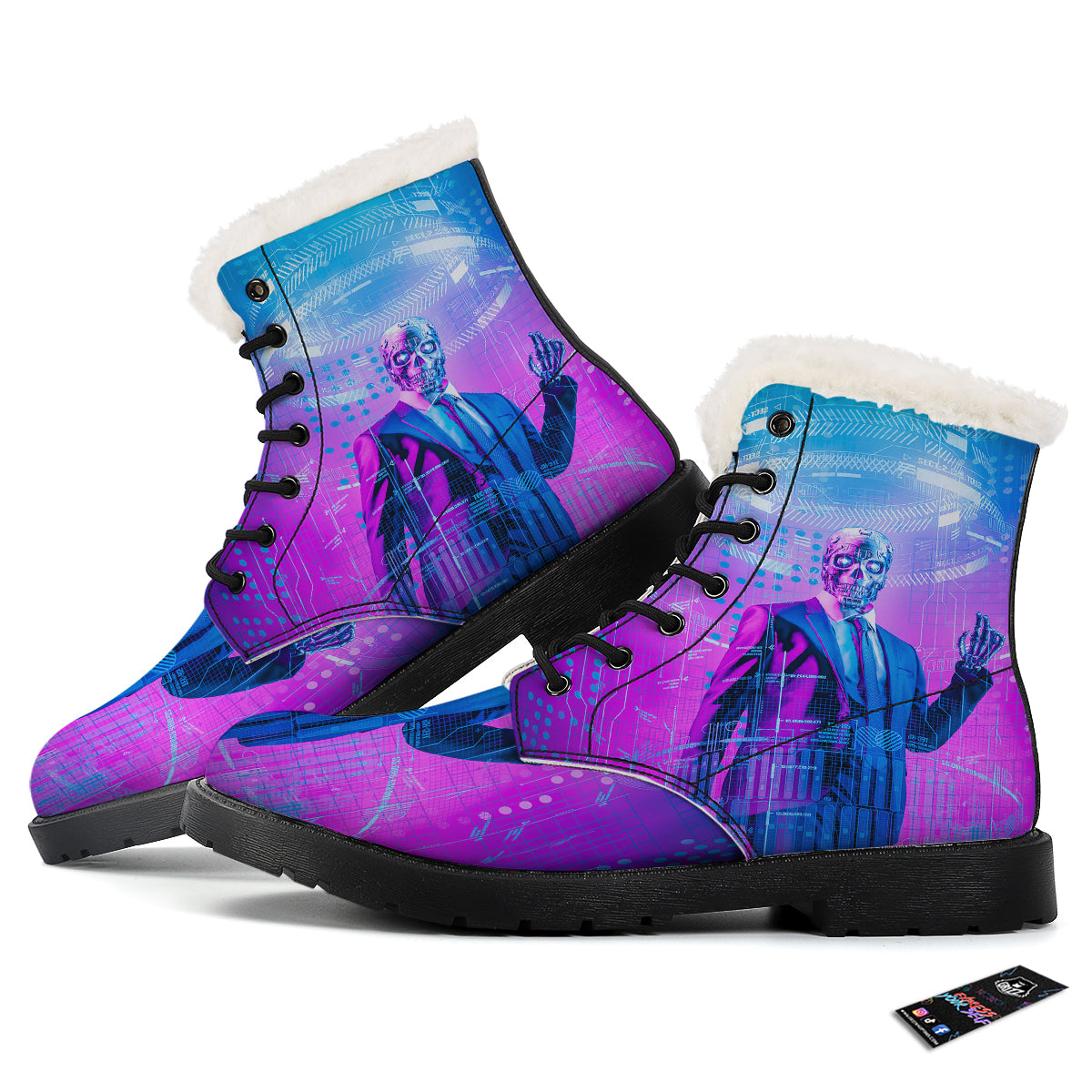 Purple Skeleton Cyber Print Winter Boots-grizzshop