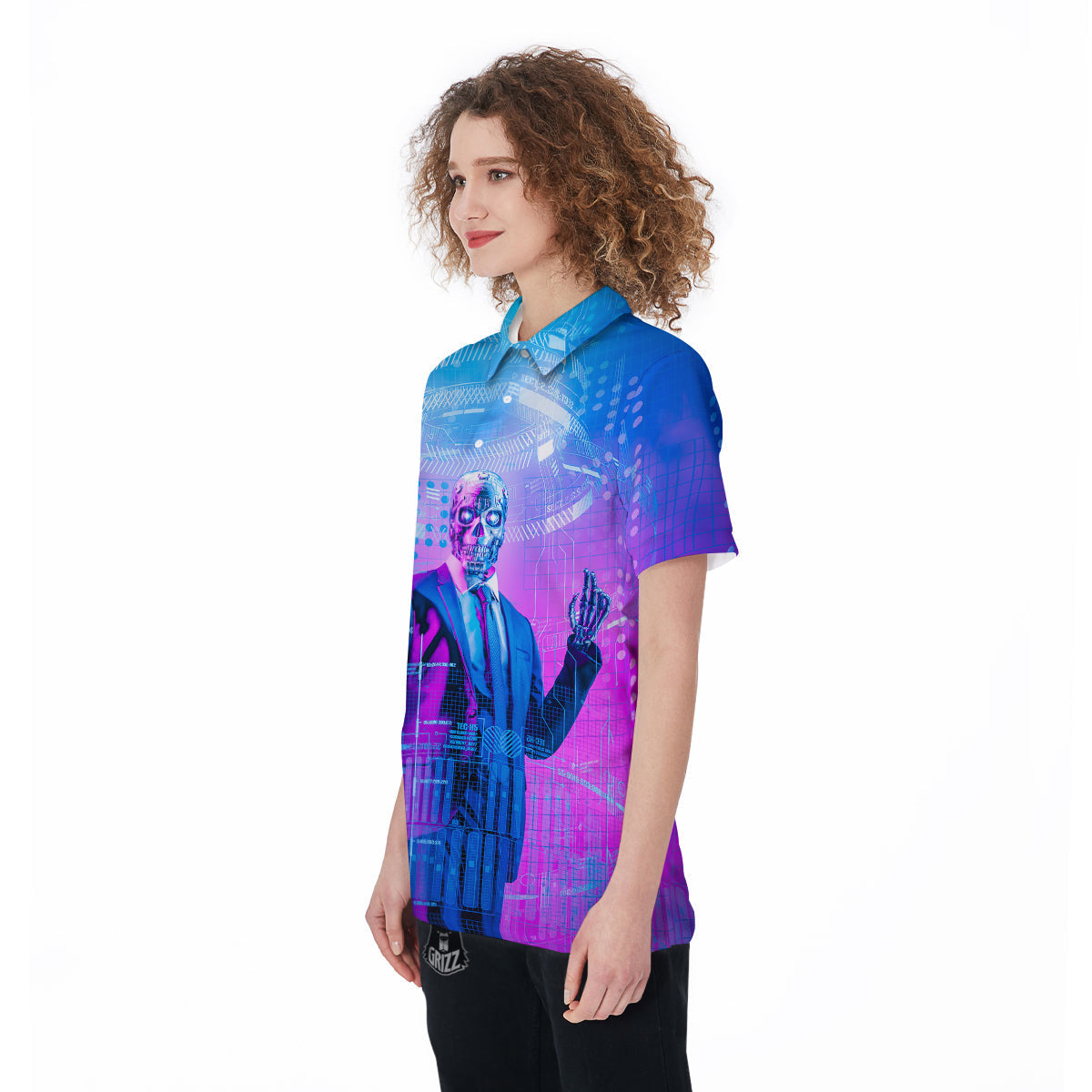 Purple Skeleton Cyber Print Women's Golf Shirts-grizzshop