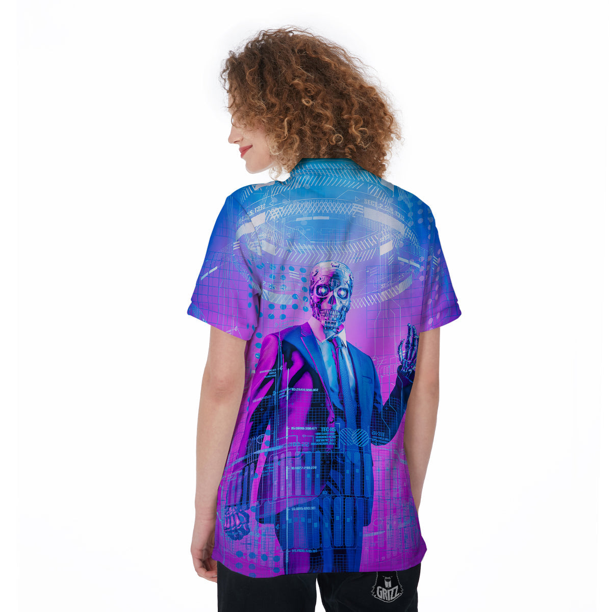 Purple Skeleton Cyber Print Women's Golf Shirts-grizzshop