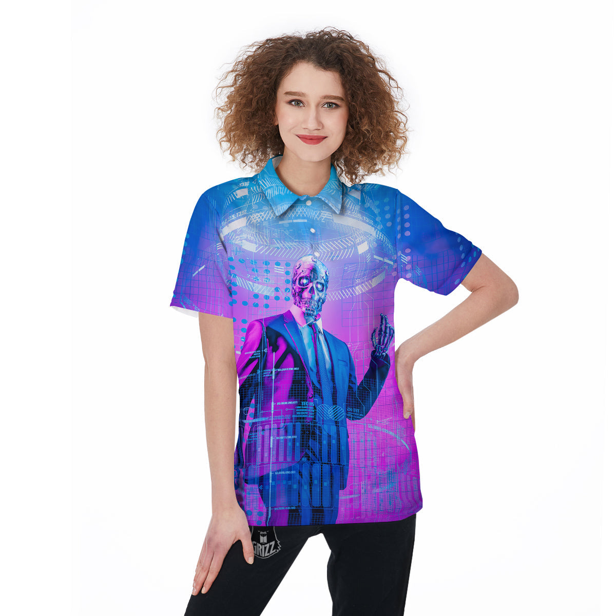 Purple Skeleton Cyber Print Women's Golf Shirts-grizzshop