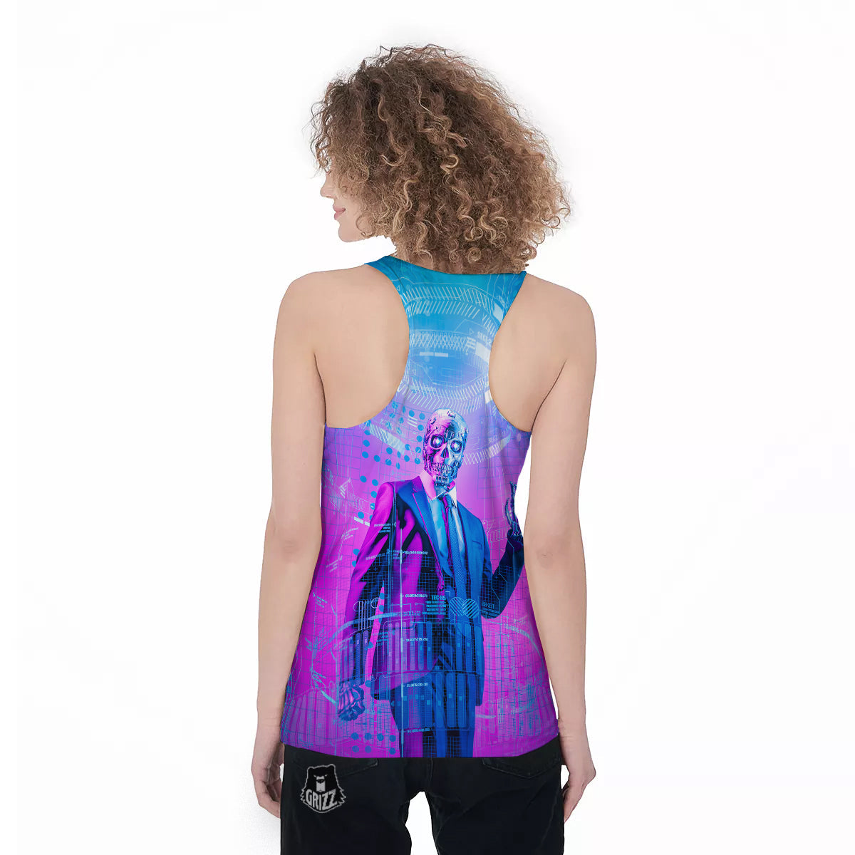 Purple Skeleton Cyber Print Women's Racerback Tank Top-grizzshop
