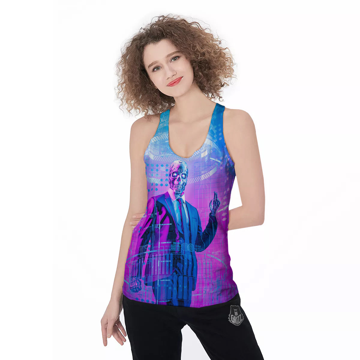 Purple Skeleton Cyber Print Women's Racerback Tank Top-grizzshop