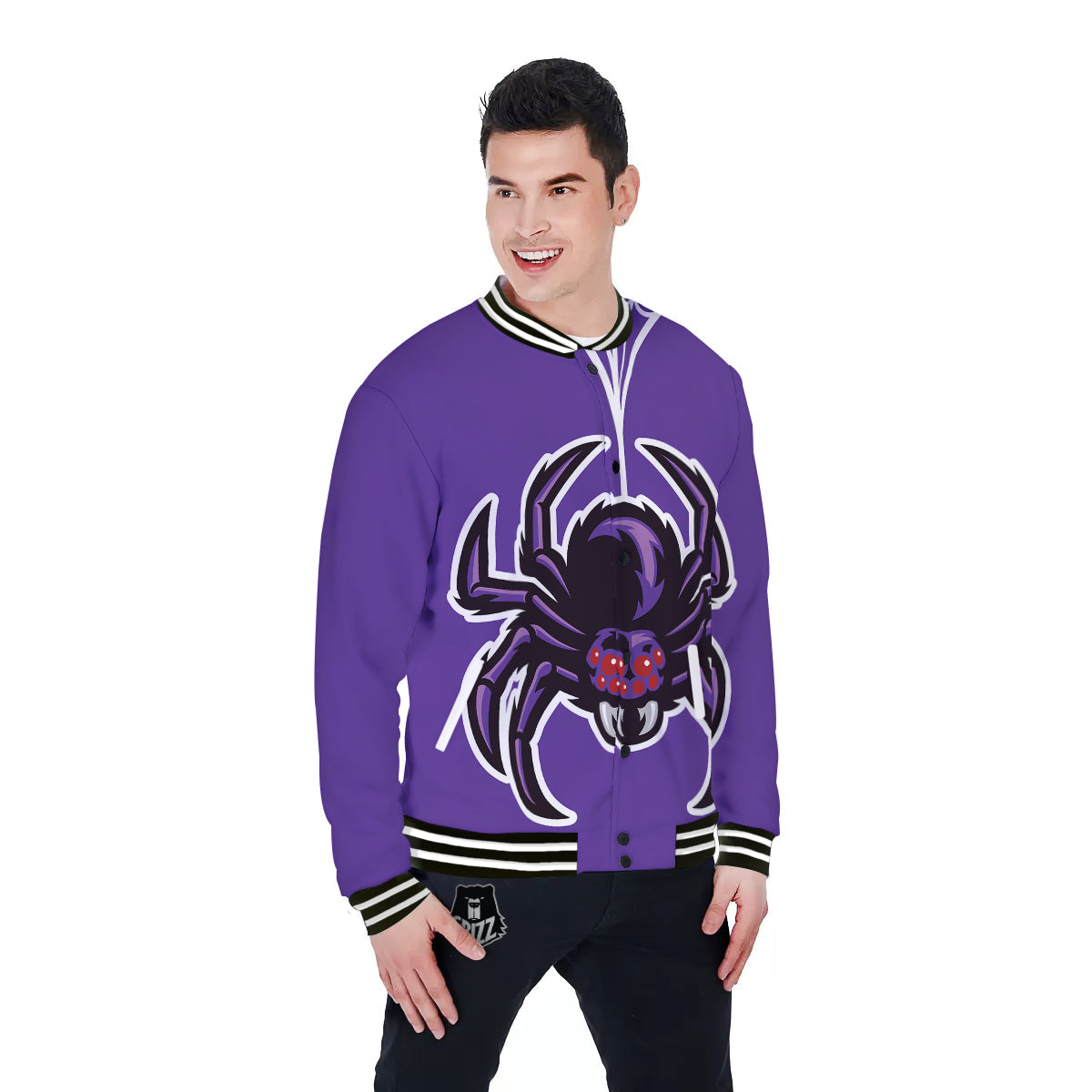 Purple Spider Print Baseball Jacket-grizzshop