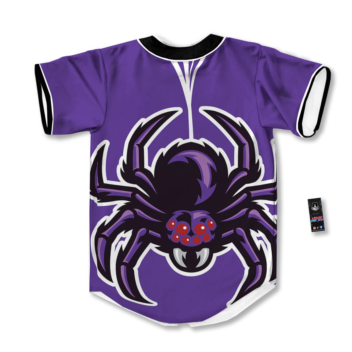 Purple Spider Print Baseball Jersey-grizzshop