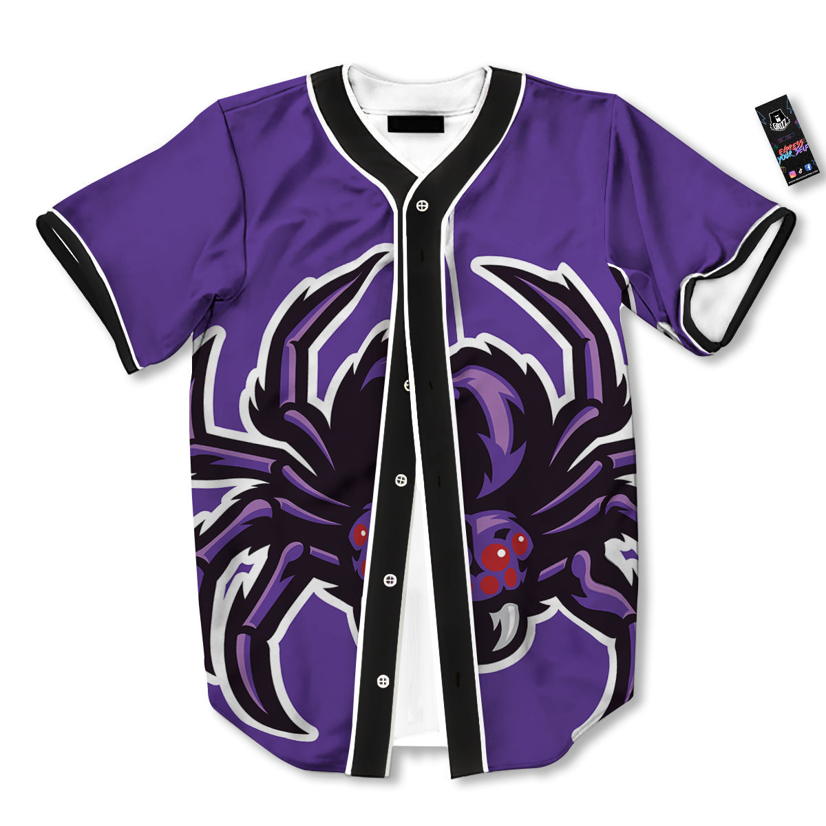 Purple Spider Print Baseball Jersey-grizzshop