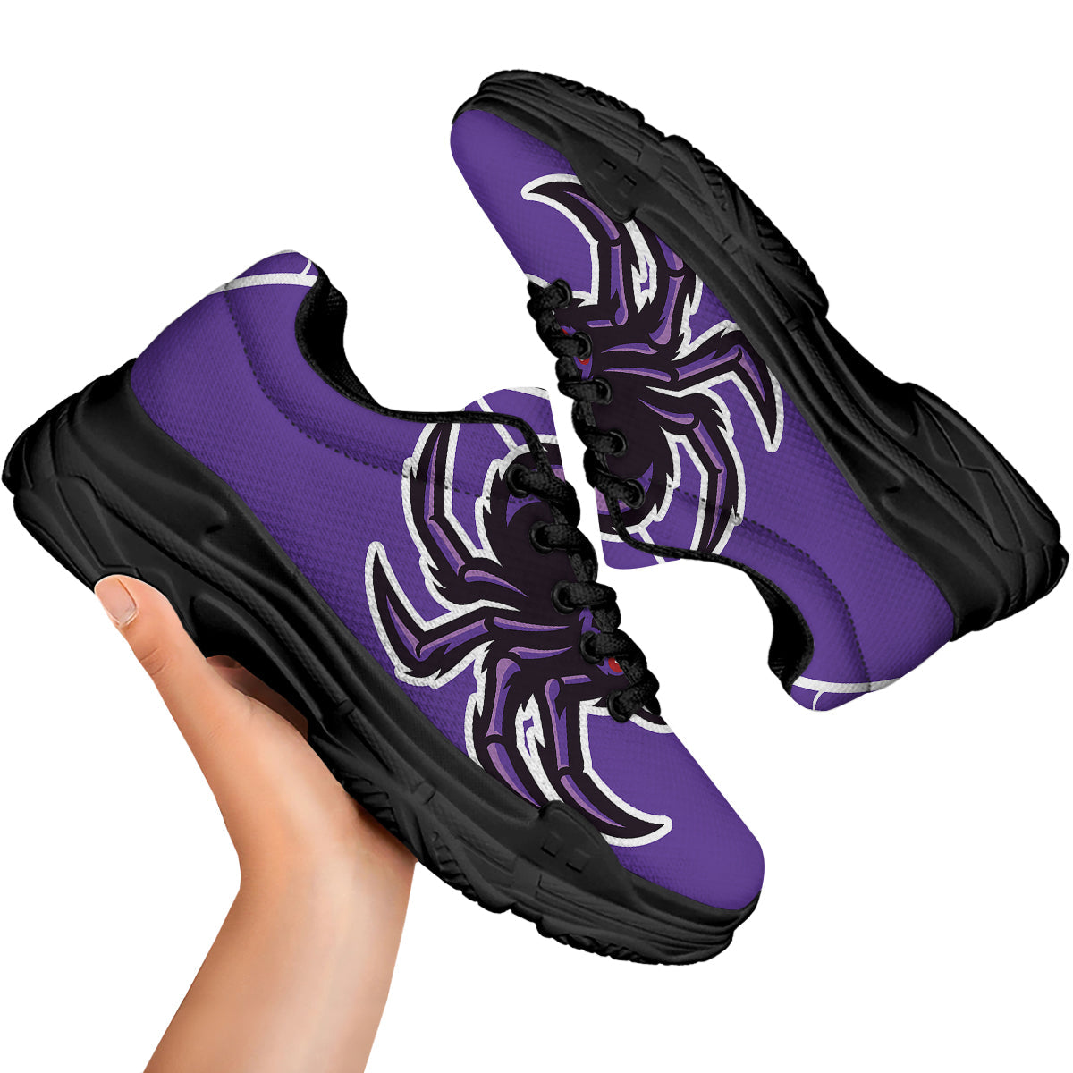 Purple Spider Print Black Chunky Shoes-grizzshop