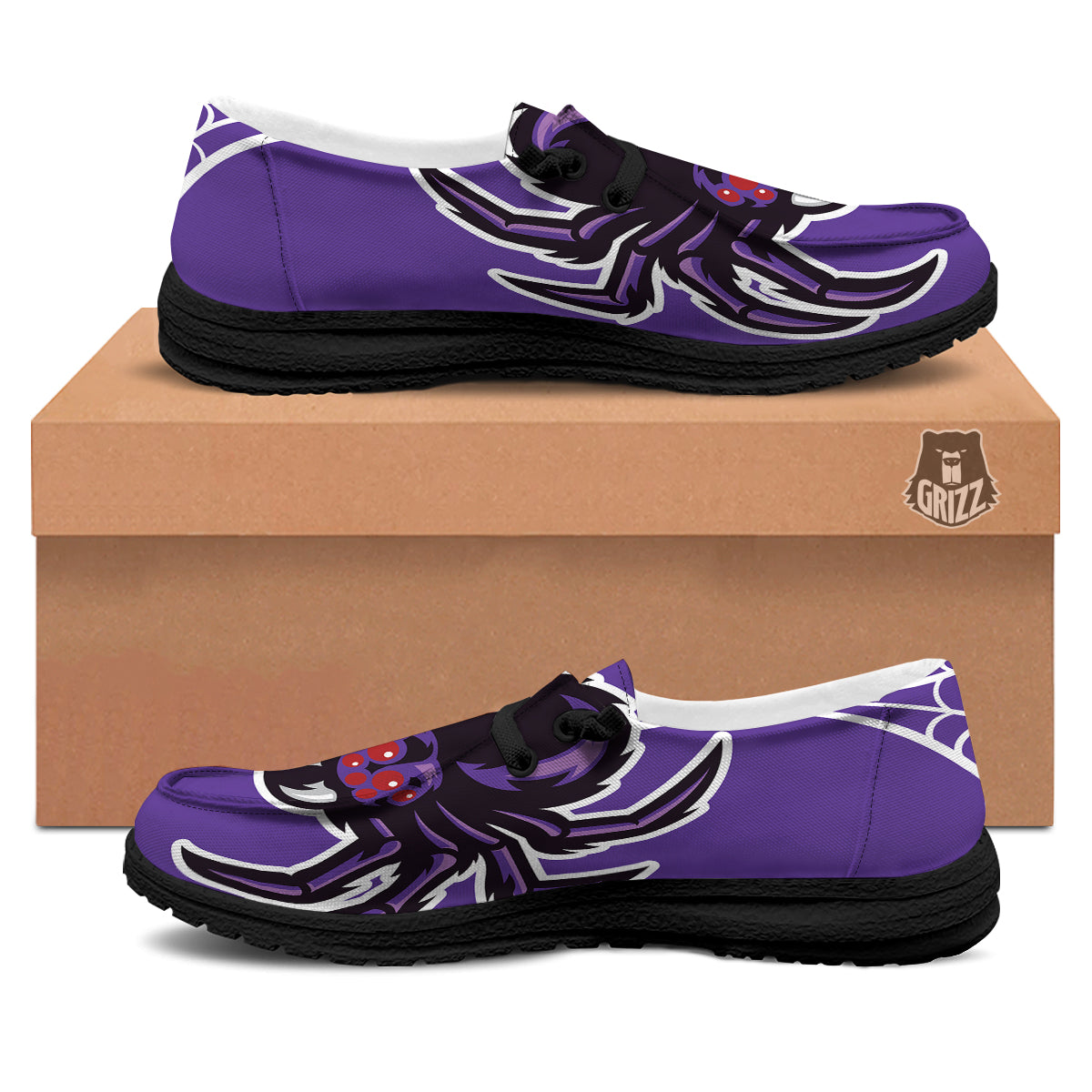 Purple Spider Print Black Loafers-grizzshop